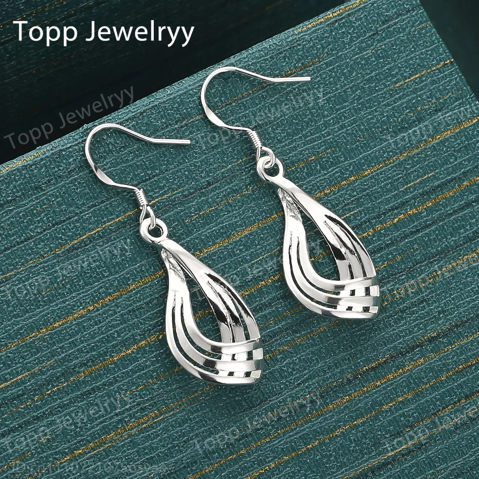 925 Sterling Silver Delicate Openwork Teardrop Earrings, Fashionable Women's Wedding Gift Jewelry Accessories