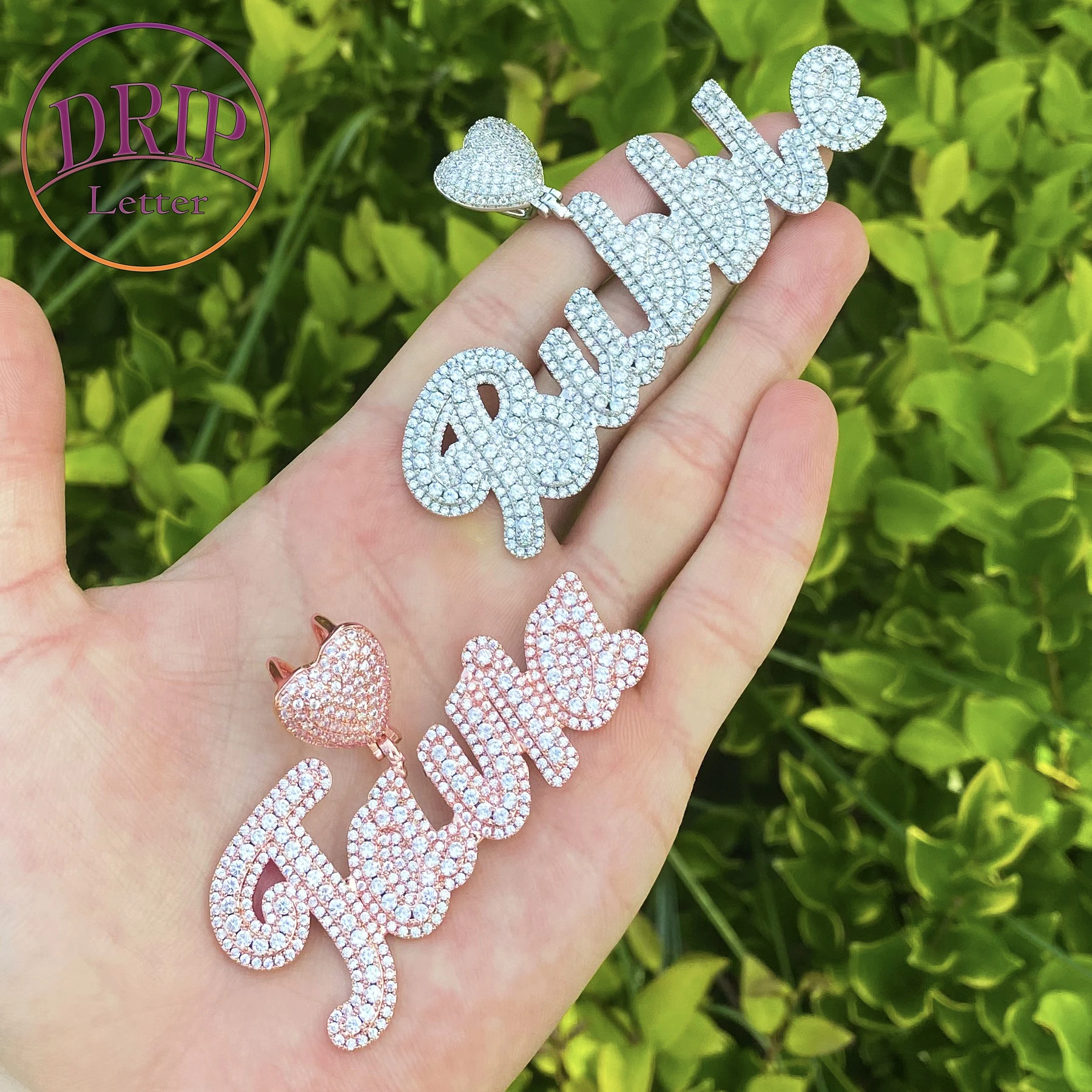 

Капельное письмо Iced Out, ожерелье с индивидуальным именем, кулон для женщин, сердце, залог, настоящее позолоченное ювелирное изделие в стиле хип-хоп