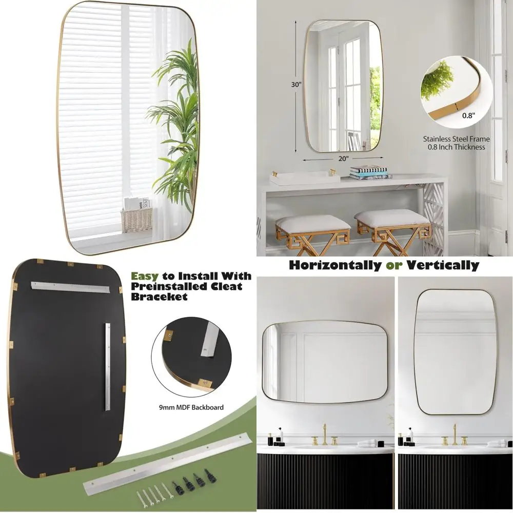 

Овальные зеркала для ванной комнаты, золотое косметическое зеркало 20 × 30 с металлическим каркасом из нержавеющей стали, матовое золото, продолговатое настенное крепление для ванной комнаты