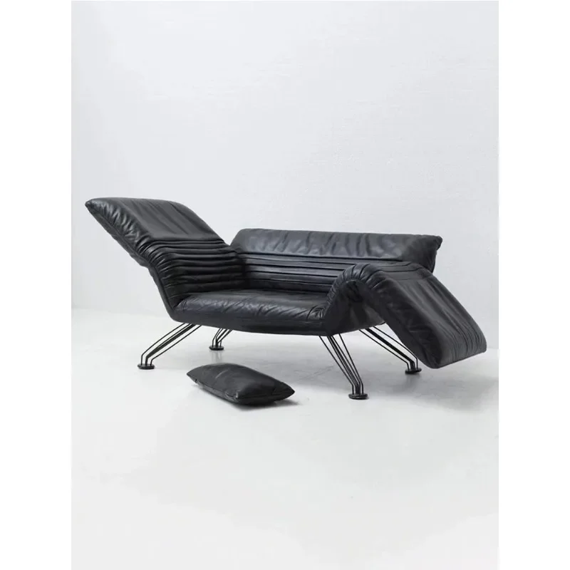 

Folding sofa Italian minimalist leather black lazy single leisure single chair