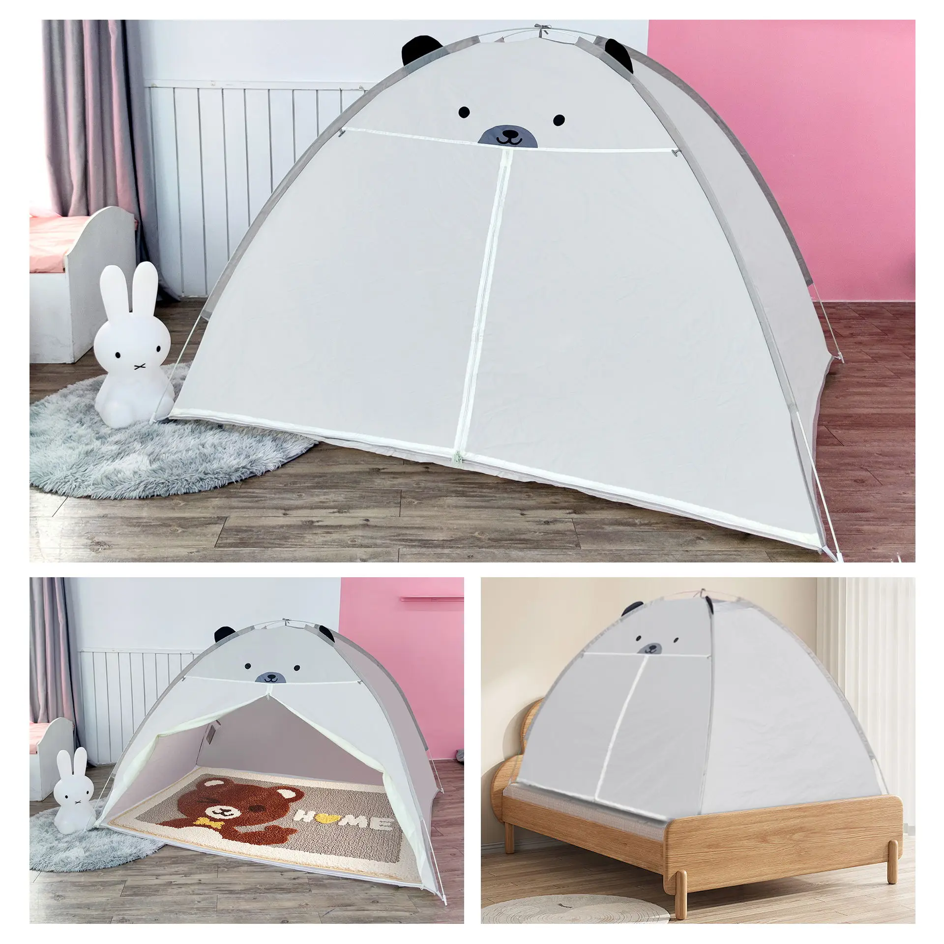 Tienda de campaña cálida con patrón de oso, yurta cuadrada emergente, Camping para niños y uso diario en el hogar, disponible en tamaños Queen y King