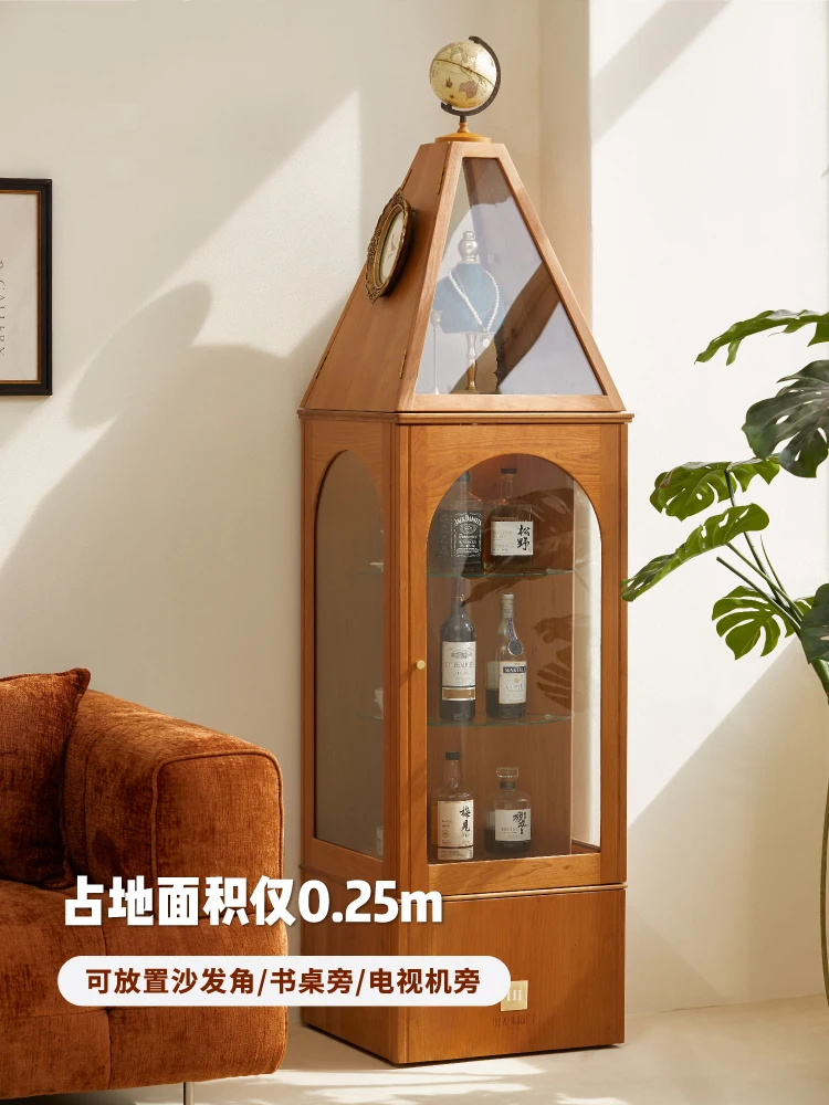 Mail carrier knocks on the door, retro display cabinet, cherry wood solid wood rotating bookshelf figure corner cabinet,