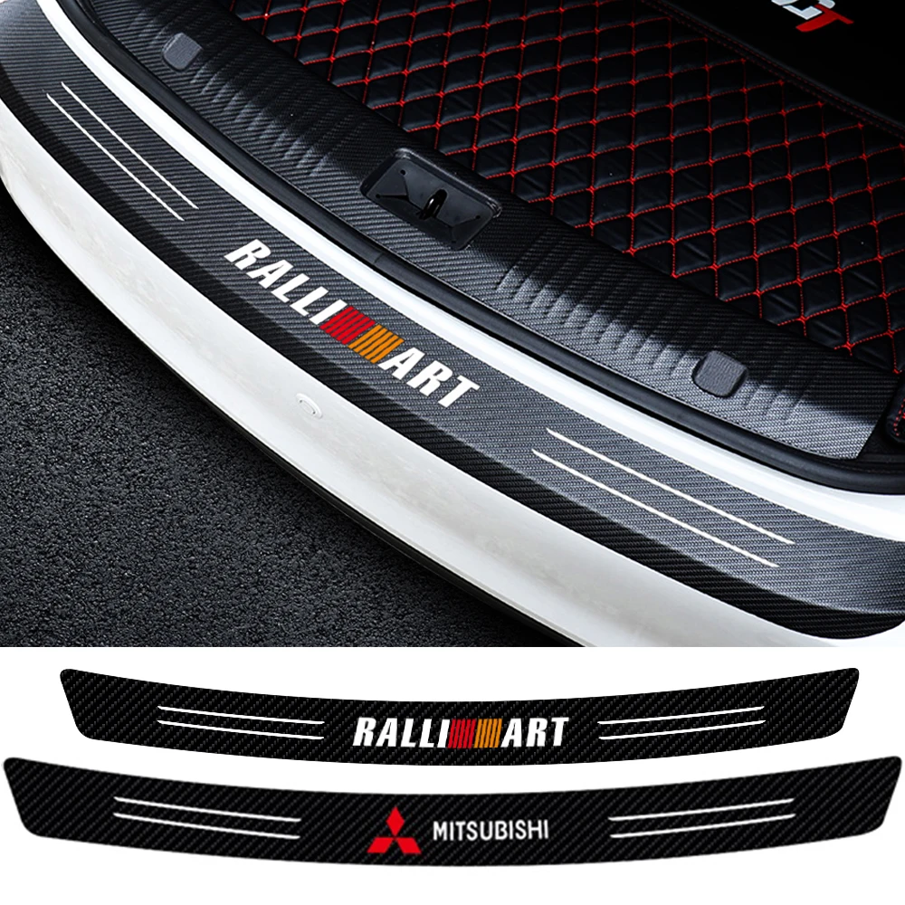 Pegatina protectora para parachoques trasero con logotipo de fibra de carbono para Mitsubishi Ralliart Space Star Lancer Outlander Xl Eclipse Cross Asx