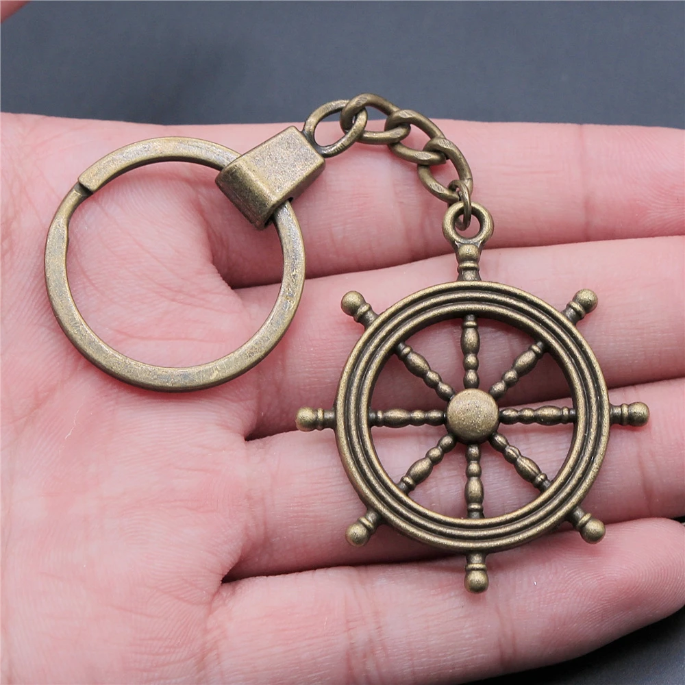 Fashion Antique Bronze Color 45x40mm Rudder Charms Pendants DIY Men Car Key Chain Ring Holder Keyring Jewelry Gift