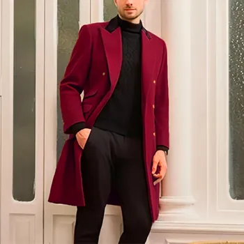 Coat Winter Men's Jackets Warm with Lining Men's Coat  X-Long Double Breasted Trench Multi-Pockets Male Clothing Eu Size M-XXL
