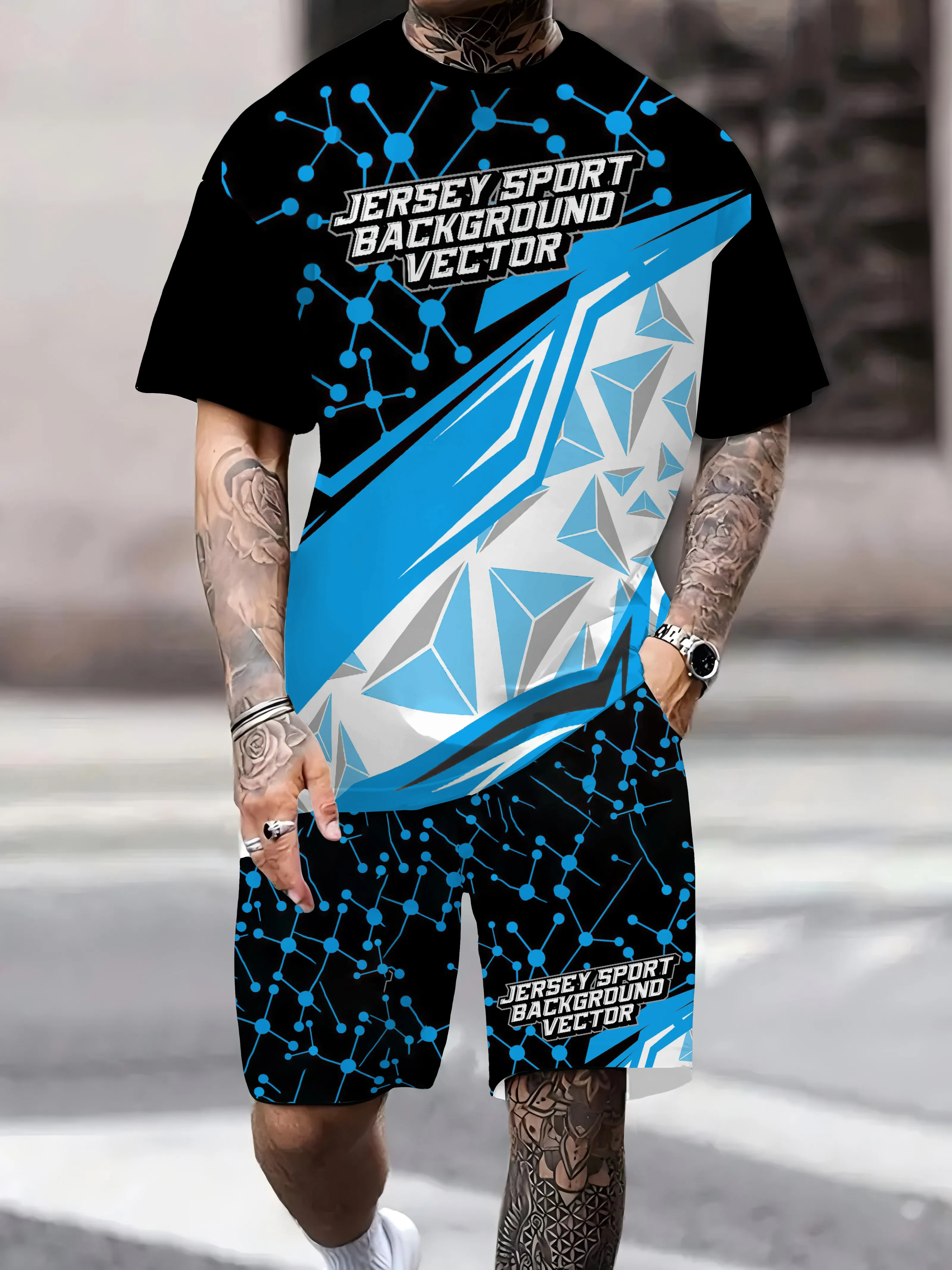 

2025 Summer 3D 2-piece Freedom 26 Chicago Men's Sportswear Comfortable Round Neck T-shirt Casual Drawstring Shorts Set, Lightwei