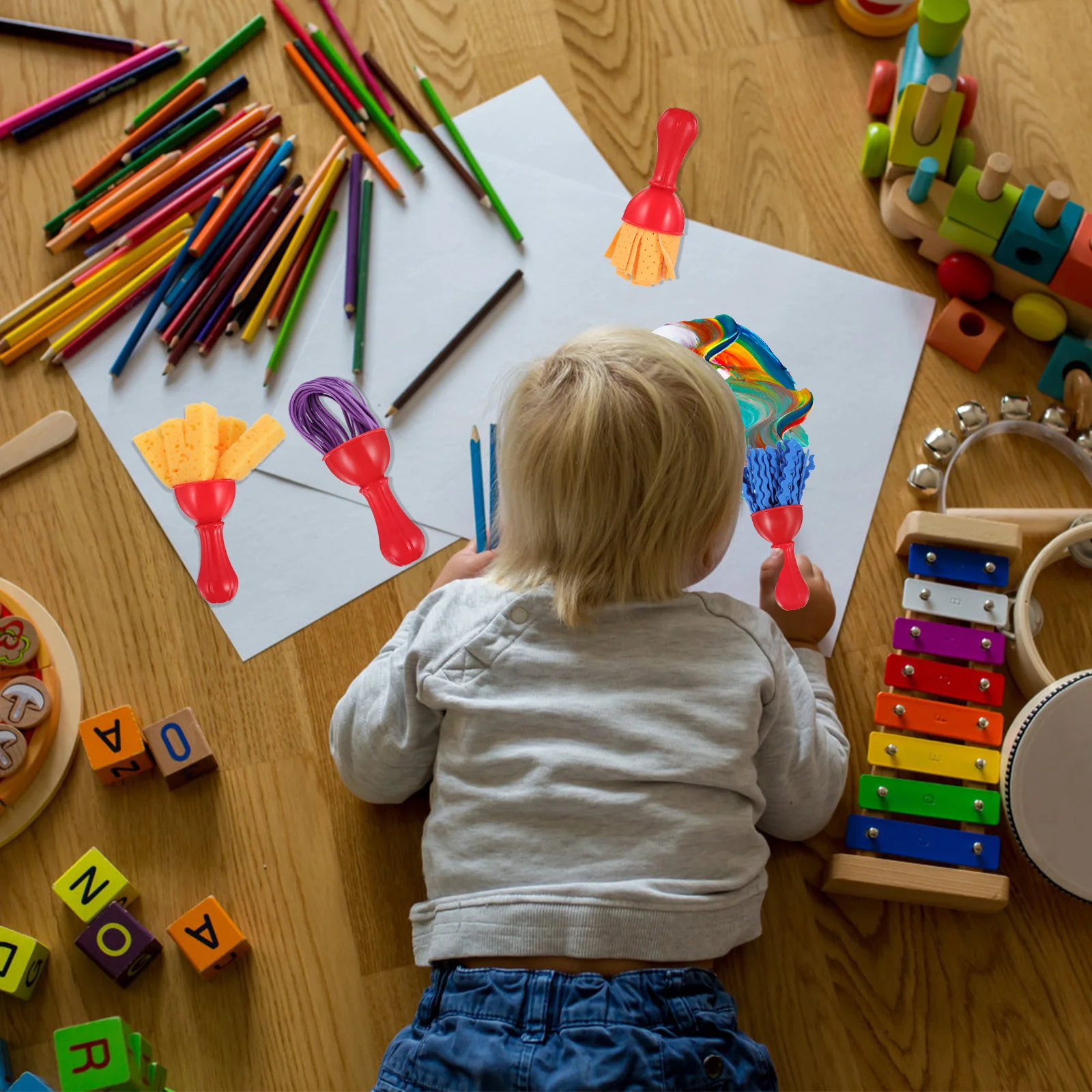 

4pcs Paint Sponge Brush Drawing Tools For Children Graffiti Painting Doodling Diy Painting Kit Art Supplies Educational