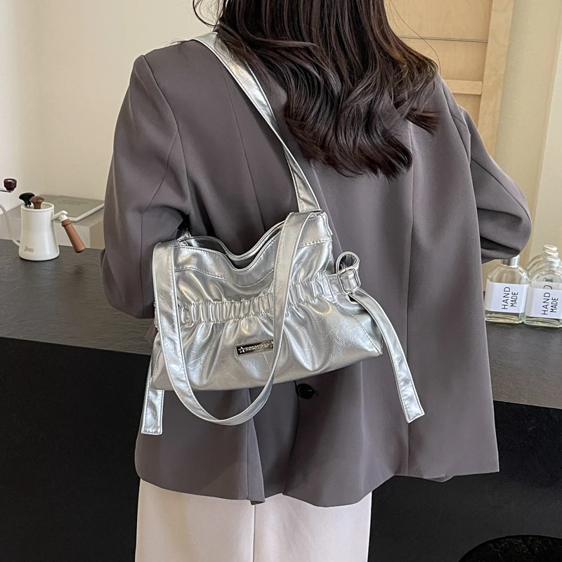 Fold Design Small PU Leather Shoulder Bags For Women 2024 Korean Fashion Designer Underarm Bag Females Handbags And Purses