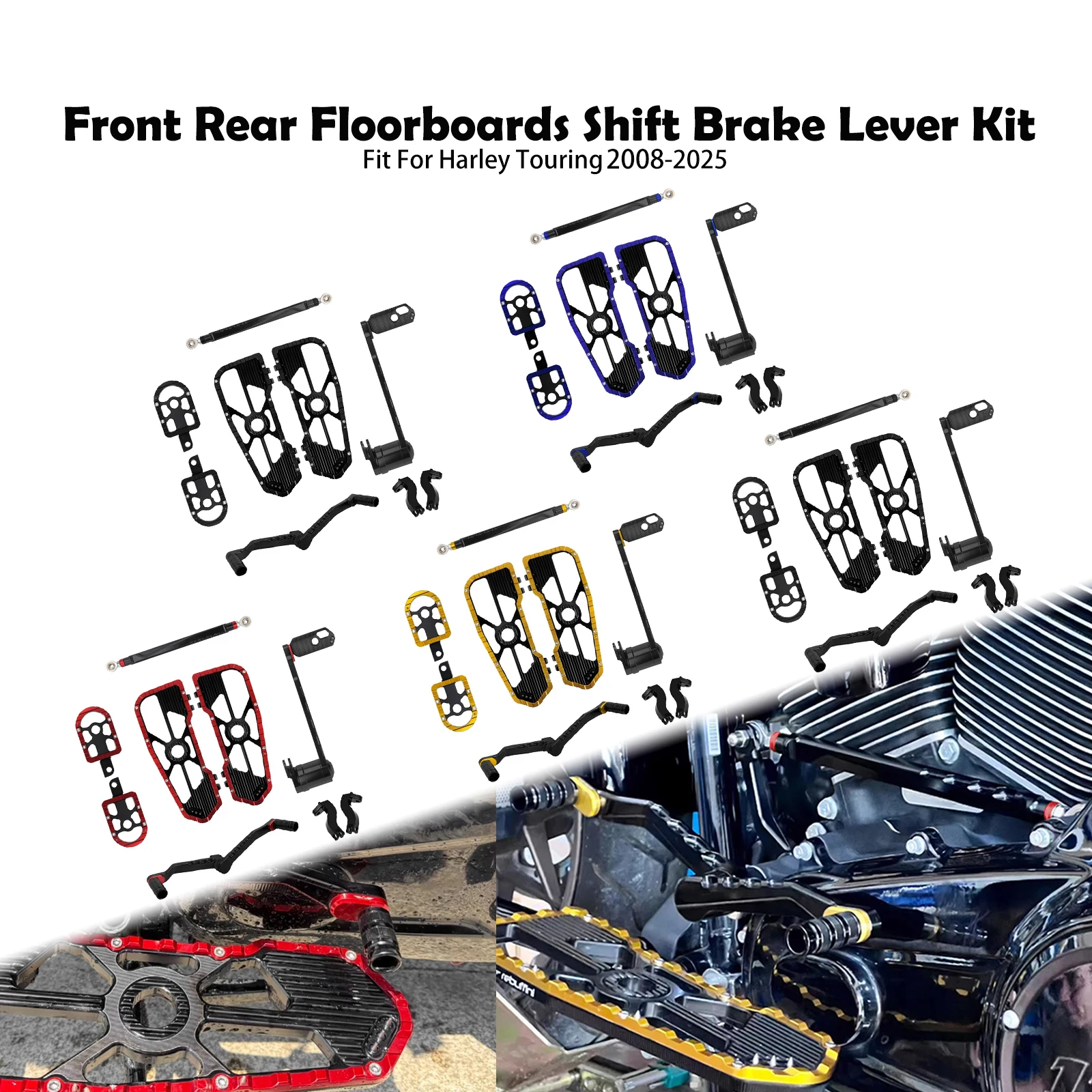 

Motorcycle Floorboards Driver Passenger Footrest Shifter Lever Brake Arm Kit For Harley Touring Road Electra Street Glide 08-25
