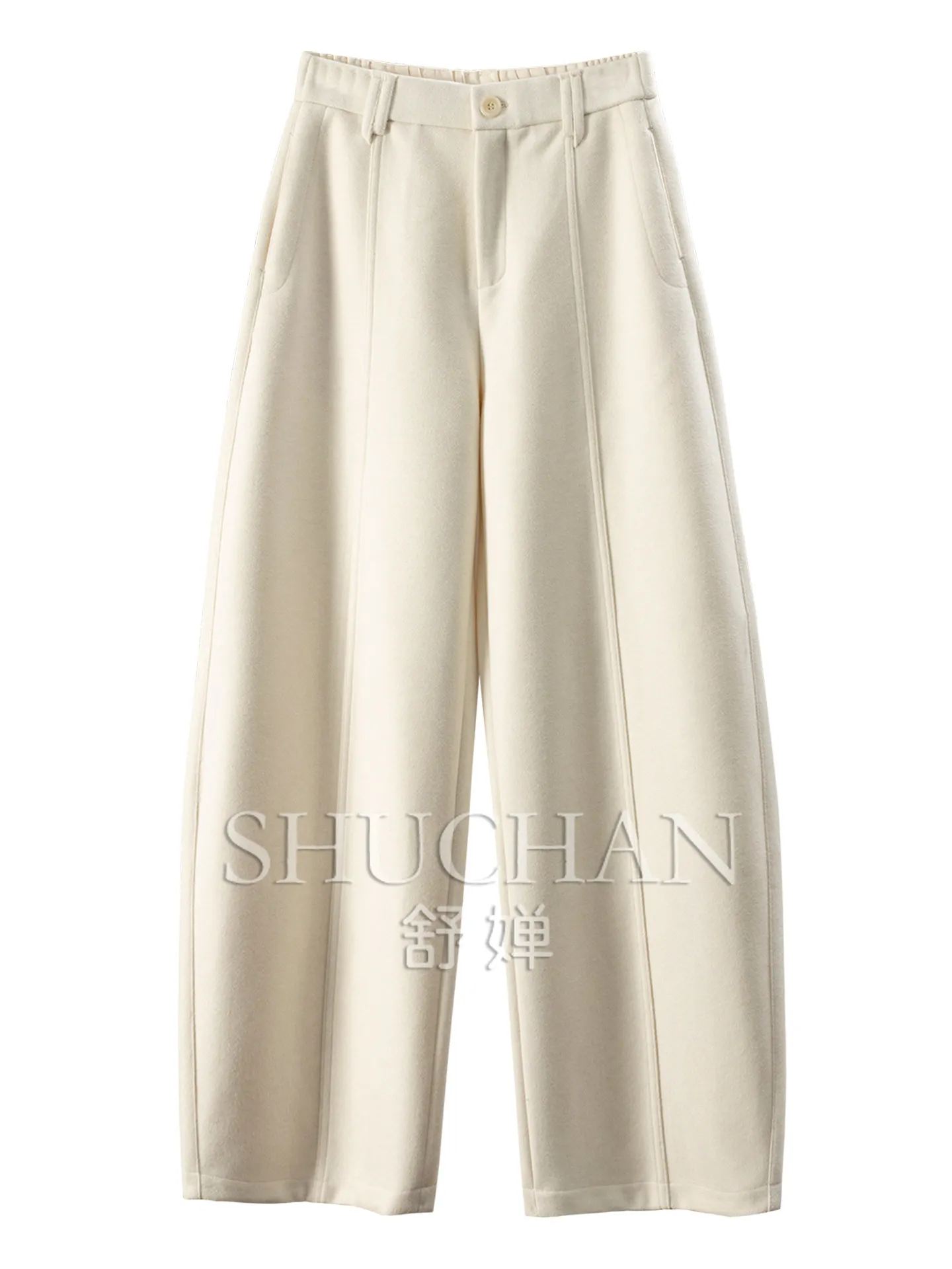 High-quality Pants Contains Lyocell Mohair High-waisted Wide-leg Woolen Pants for Women E334
