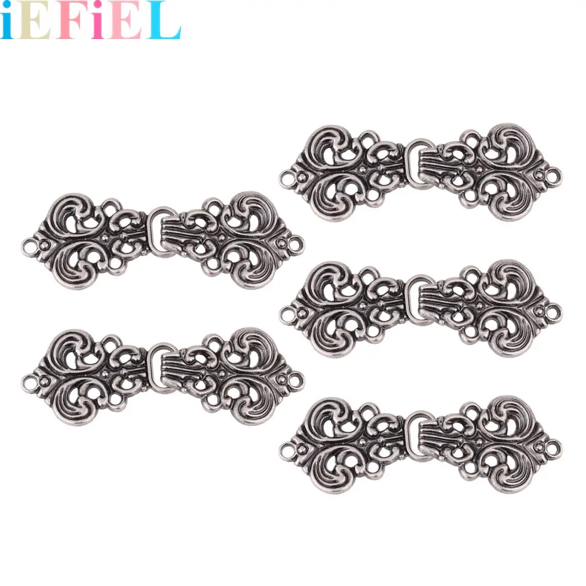 

5 Pairs Decorative Buttons Swirl Flower Cape Or Cloak Clasp Fasteners Sew On Hooks And Eyes Cardigan Clip