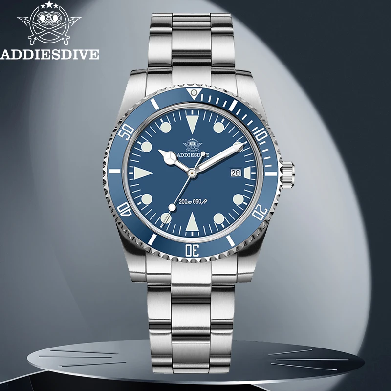 

ADDIESDIVE 39mm Men Watch New Vintage Quartz Watch AR Coating Ceramic Bezel Waterproof 200m Dive BGW9 Luminous Wristwatch AD2068