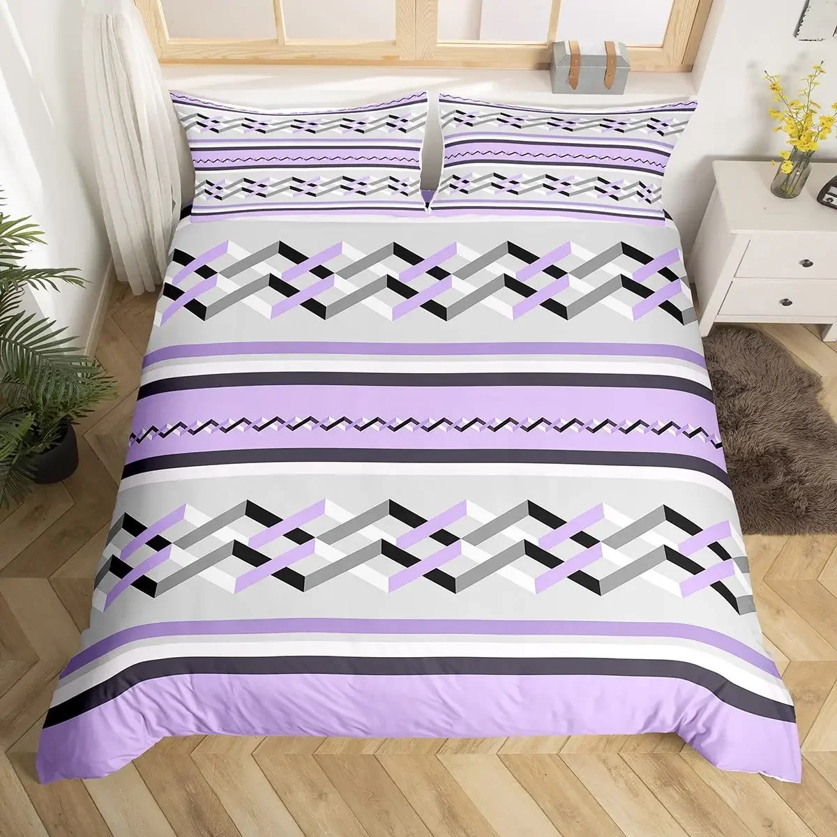 Geometric Duvet Cover for Women Girls Simple Patchwork Bedding Set King Swirls Art Comforter Cover Farmhouse Geometry Bed Set