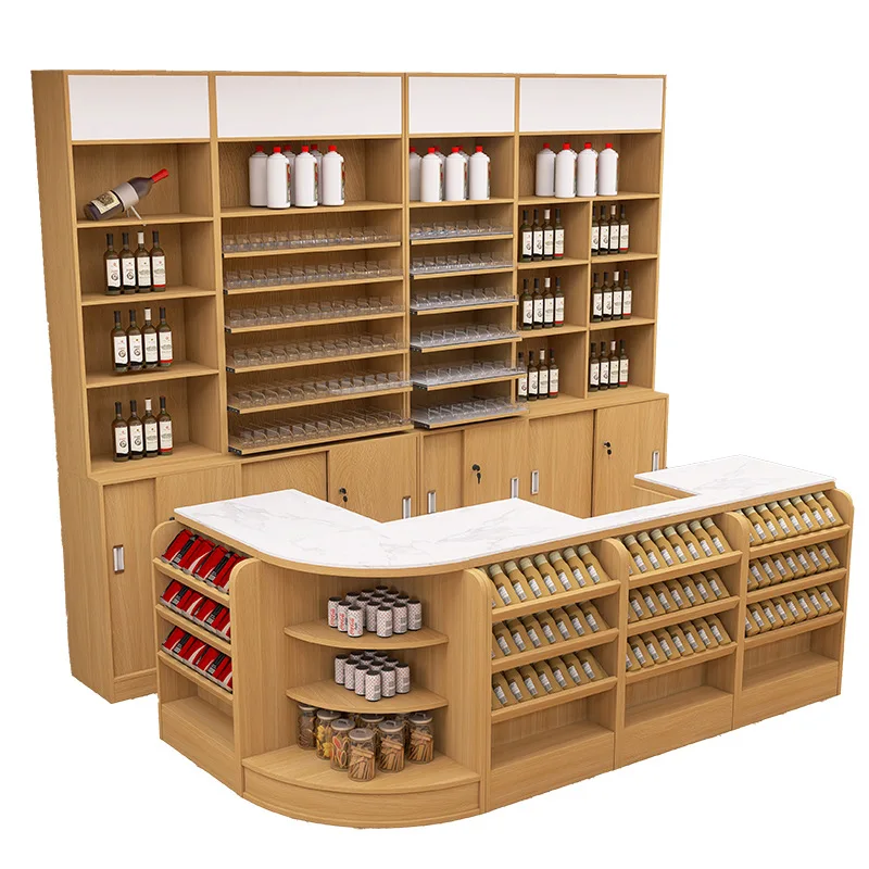 Supermarket checkout page Wooden tobacco and wine cabinet combination convenience store Maternal and infant store