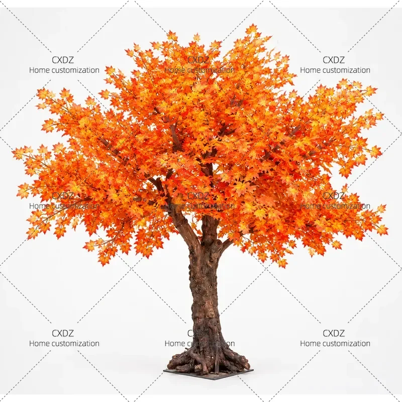 Simulation Red Maple Tree Artificial Ficus Bonsai for Mall Hotel Real Estate Autumn Decoration Custom Fake Plant Landscape