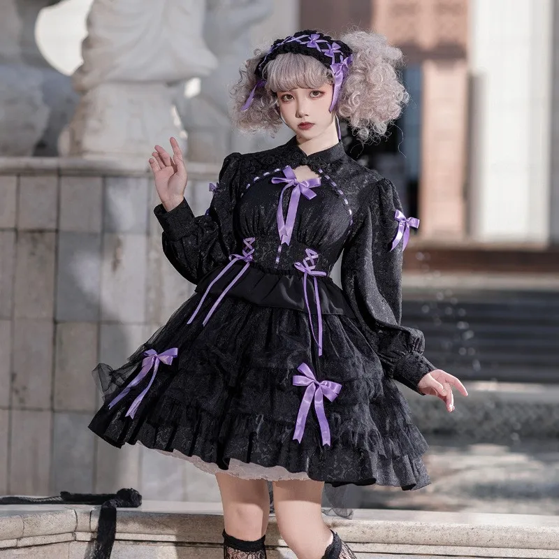 Robe de soirée japonaise Sweet Lolita Op pour femmes, robes de princesse gothiques élégantes à manches longues, robes de soirée thé Harajuku pour filles, Kawaii