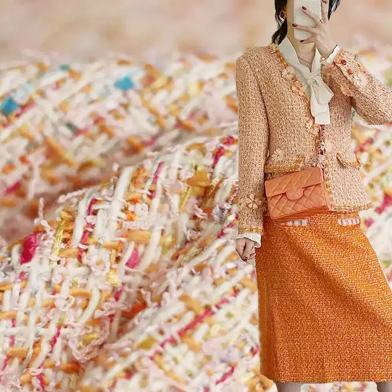 

Оранжевый цвет и красочная лента, окрашенная в пряже плетеная твидовая ткань для женской осенней куртки/платья/костюмы/пальто, материал для шитья своими руками