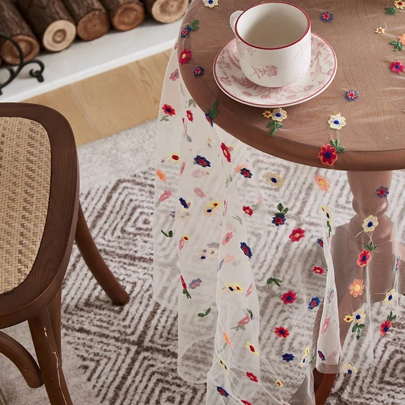 

Прозрачная кружевная скатерть, белая прямоугольная красочная для домашних вечеринок, чехол для скатерти с вышитым цветком