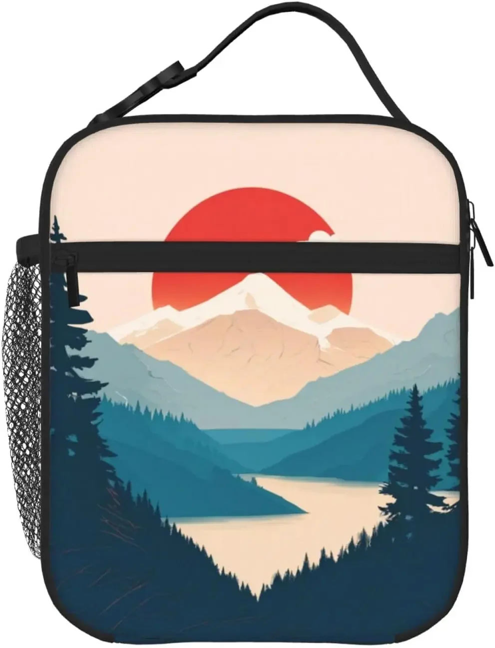 Pretty Mountain Sunset Lunch Box - Insulated Lunch Bags For Women/Men/Girls/Boys Detachable Handle Lunchbox Meal Tote Bag