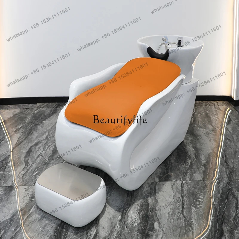 D30Barber shop semi-reclining shampoo bed, special fiberglass plastic hair flushing bed for hair salon
