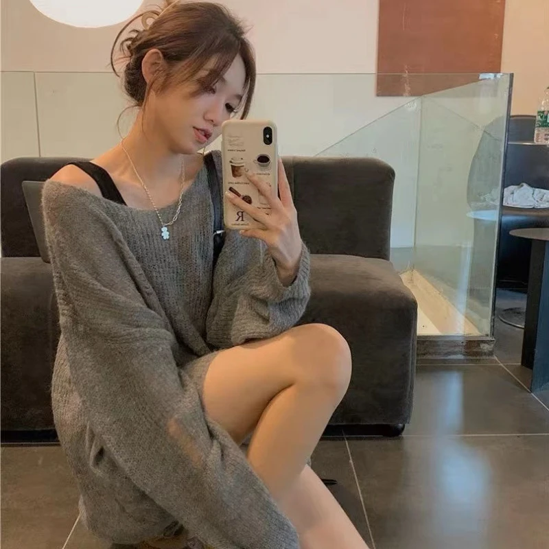 Pullovers Women Baggy Holes Lazy Sweet Chic O-neck Korean Style Spring Knitting Girlish Simple Streetwear All-match Popular Soft