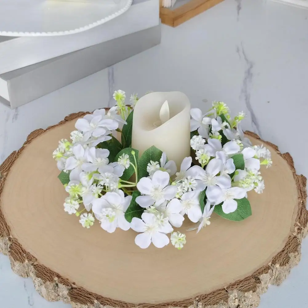 Faux Flower Candle Wreath Artificial Wildflower Candle Ring Wreath Small Floral Pillar Candle Holder Farmhouse Spring Wedding