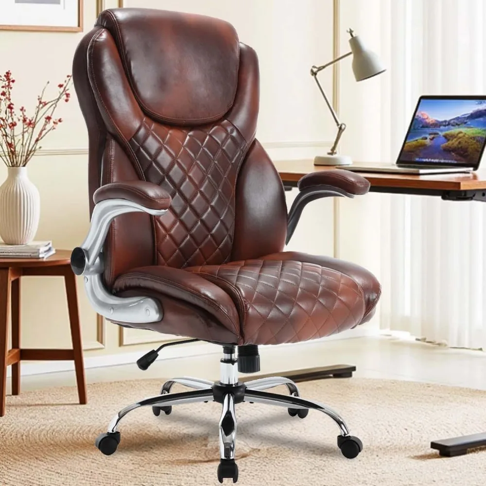 

Office Chair Brown, PU Leather High Back Office Desk Chairs with Wheels, 90-120° Rocking Managerial Ergonomic Big Tall