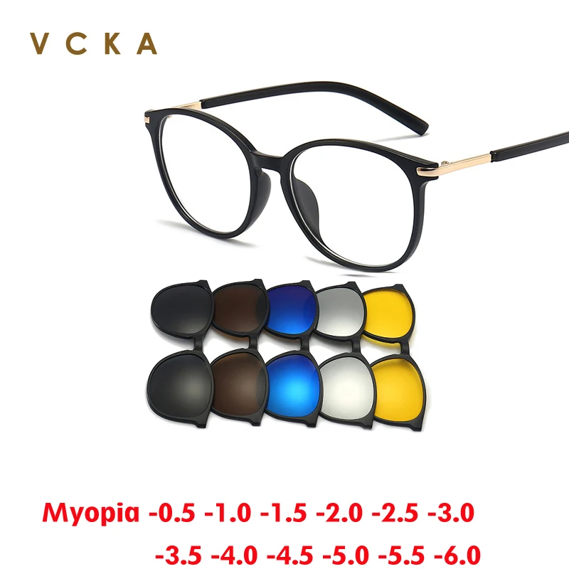 

VCKA Magnet Sunglasses Clip And Myopia Glasses Prescription -0.5 to -10 Women Men Outdoor Spectacles For Nearsighted Astigmatism