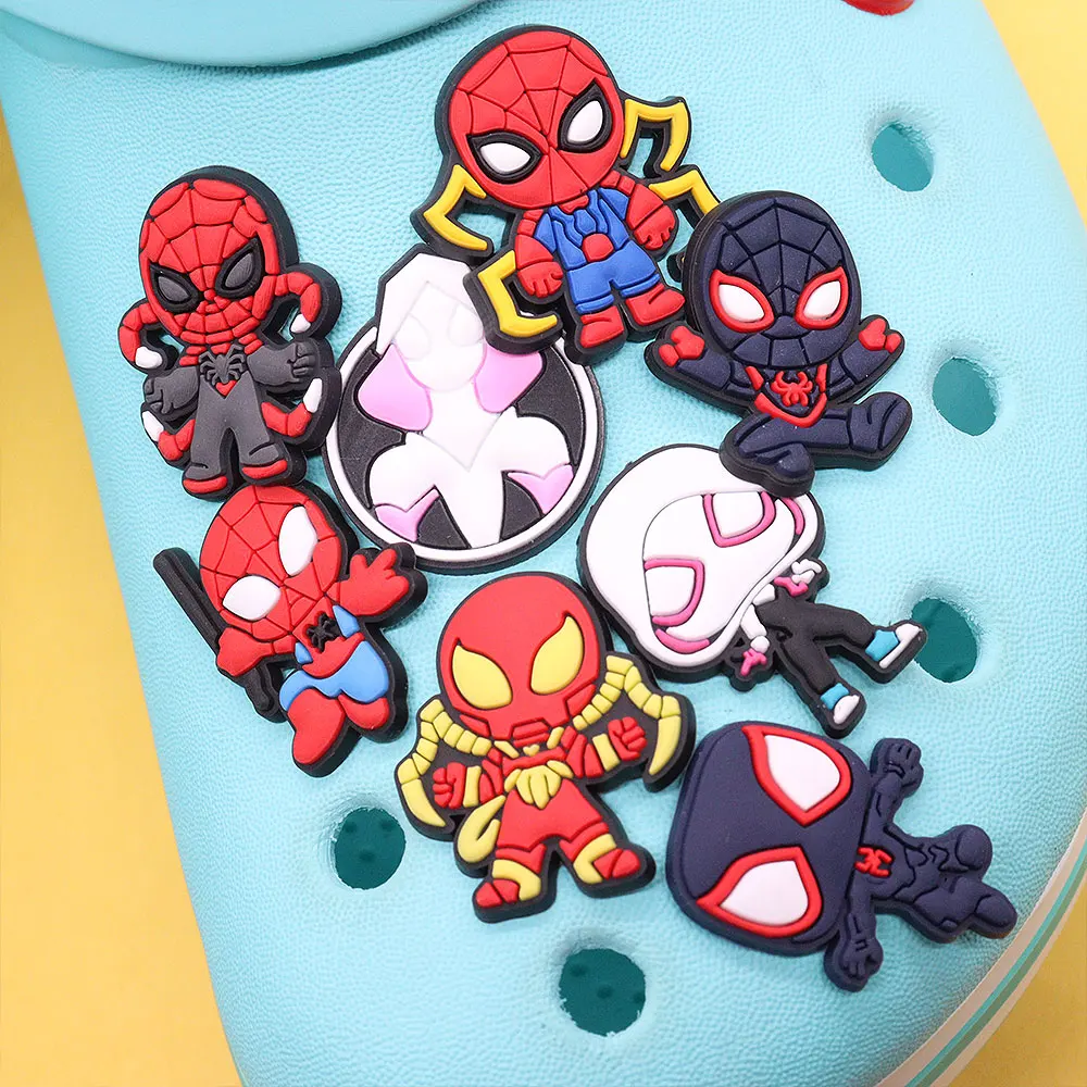 Spiderman Shoes Encantos para Crianças, Spider Gwen Miles, Acessórios de PVC, Decoração Fivela, Presente de Natal, Nova Chegada, 1-16Pcs