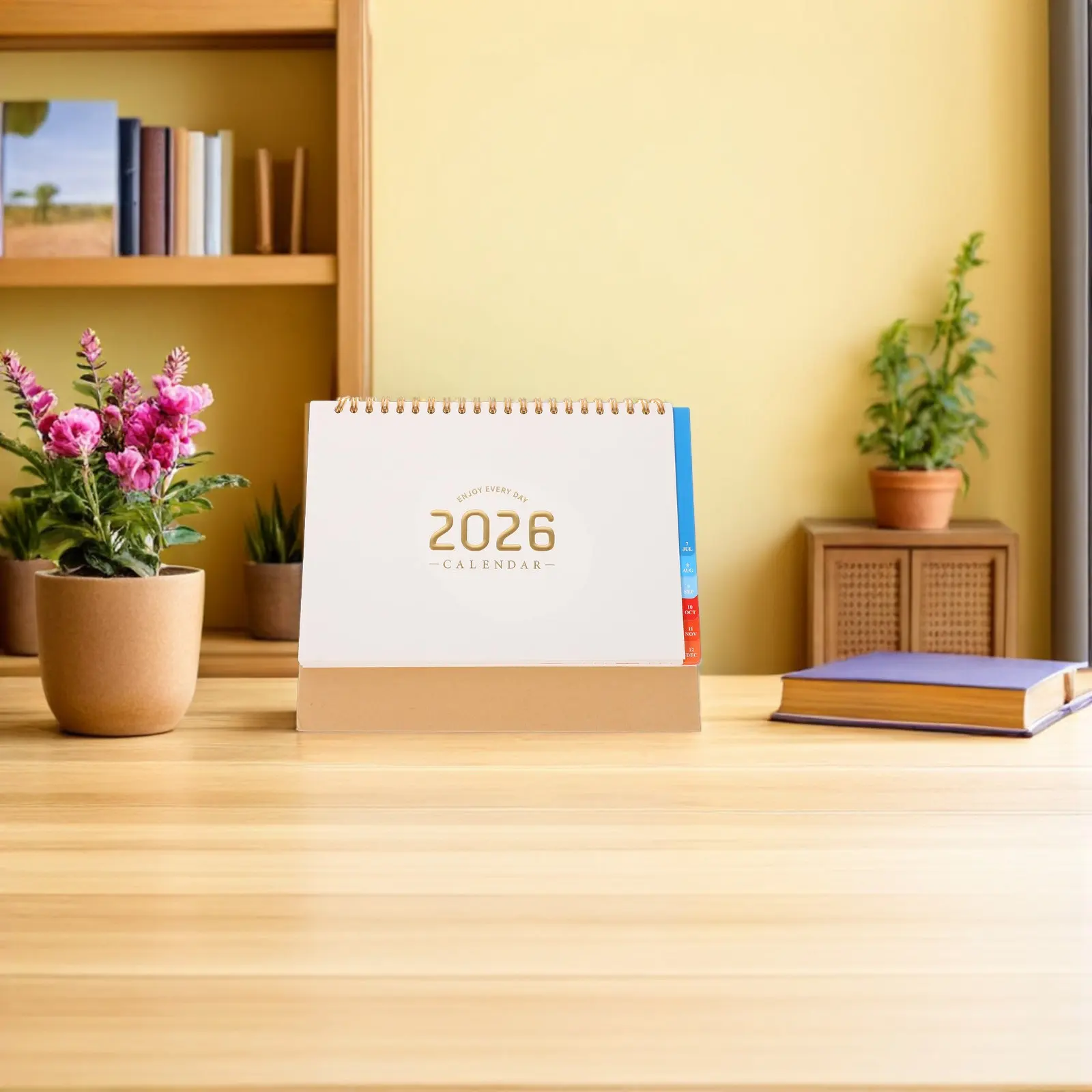 

2026 Standing Flip Desktop Calendar Minimalist Design with Twin-Wire Binding Colorful Tabs Daily Organizer for Home Office Desk