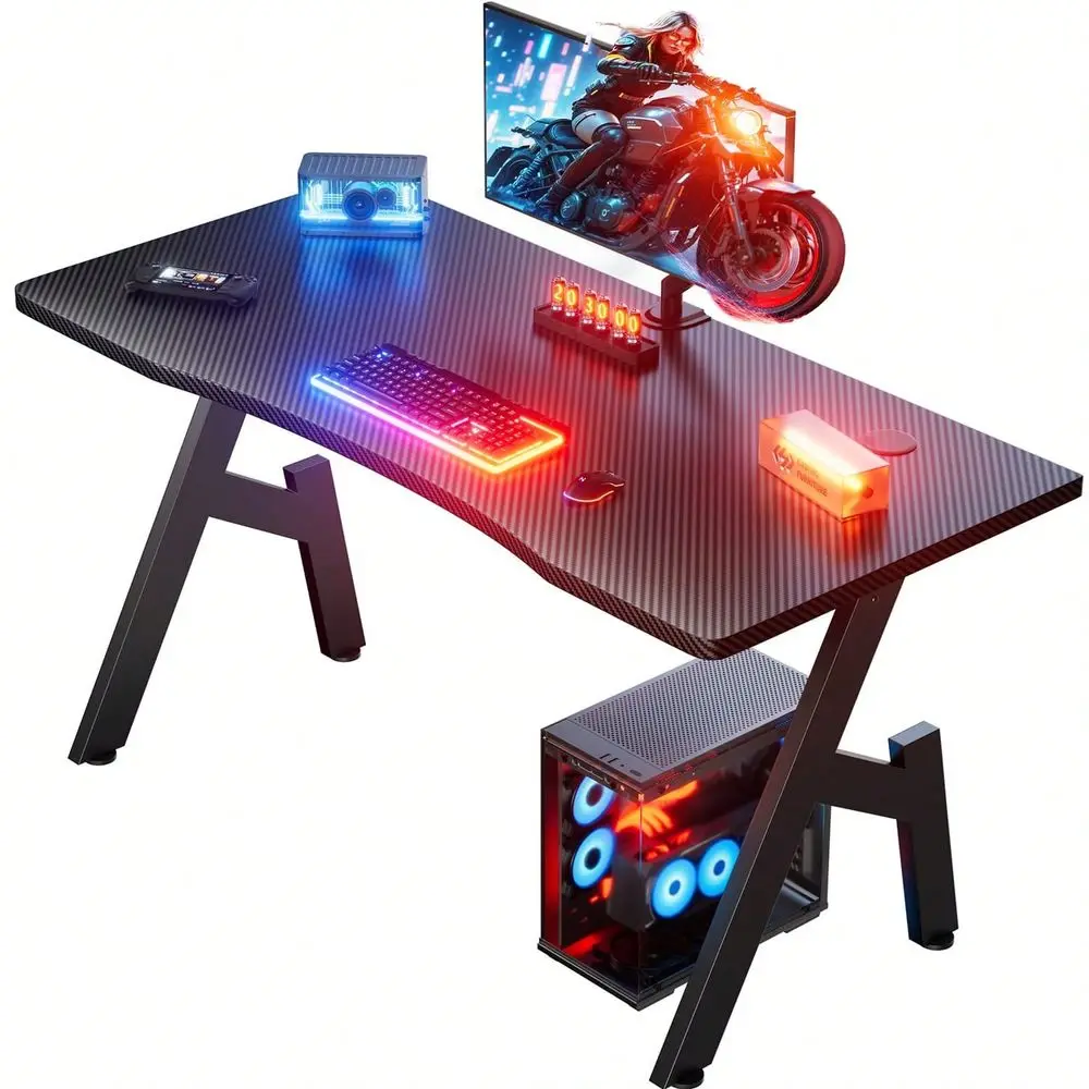 

40 Gaming Desk With Carbon Fiber Surface, Large AShaped Computer Table, Ergonomic PC Workstation For Home Office, Gamer Desk