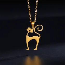 My Shape Cats Pendant Necklace Women Gifts Stainless Steel Funny Animals Pet Charms Long Tail Cat Choker Chain Jewelry Wholesale