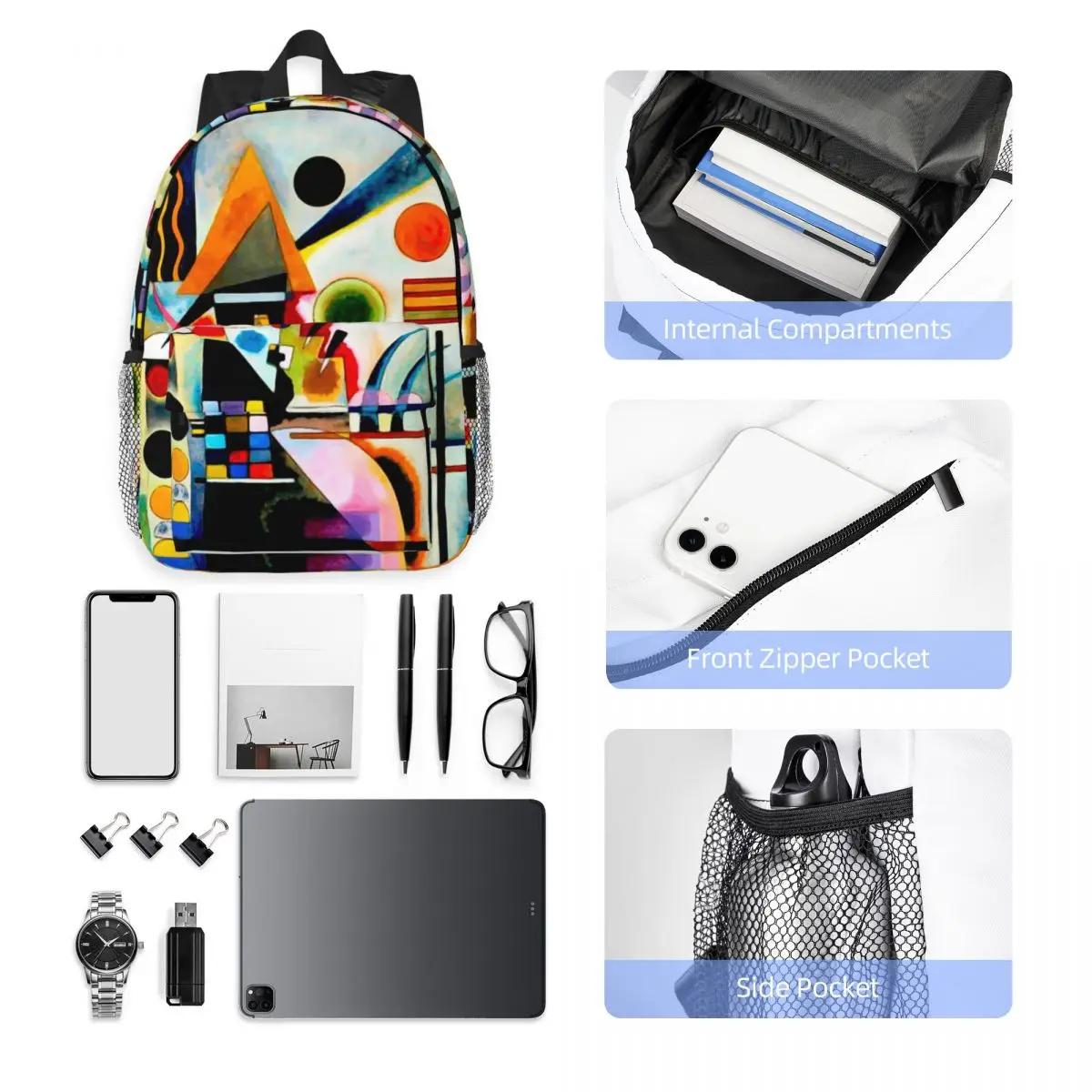 Kandinsky - Swinging Backpack Student Boys Girls BookBag Men Women School Bag Laptop Shoulder Bags