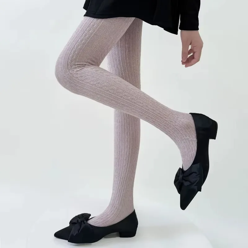 1 Pasang Stoking Rajut Katun Vintage Lolita untuk Wanita dan Gadis, Musim Gugur Musim Dingin, Berlubang, Bergaris, Seksi dan Imut