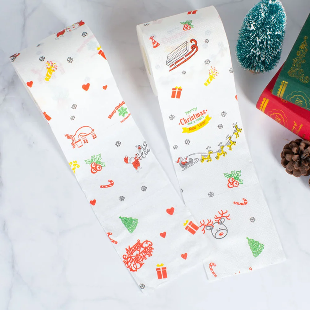 

4 Rolls Colored Christmas Toilet Paper Tissue Roll Disposable Napkin Creative Cute Design for Holiday Season Toilet Paper