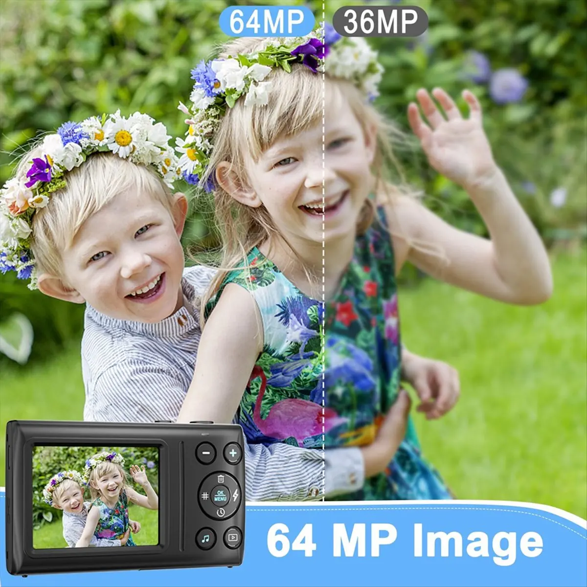 

НОВАЯ цифровая камера, детская камера 4K для фотографии, камера с MP3-плеером 64 МП, IPS-экран 2,8 дюйма, автофокус (черный)