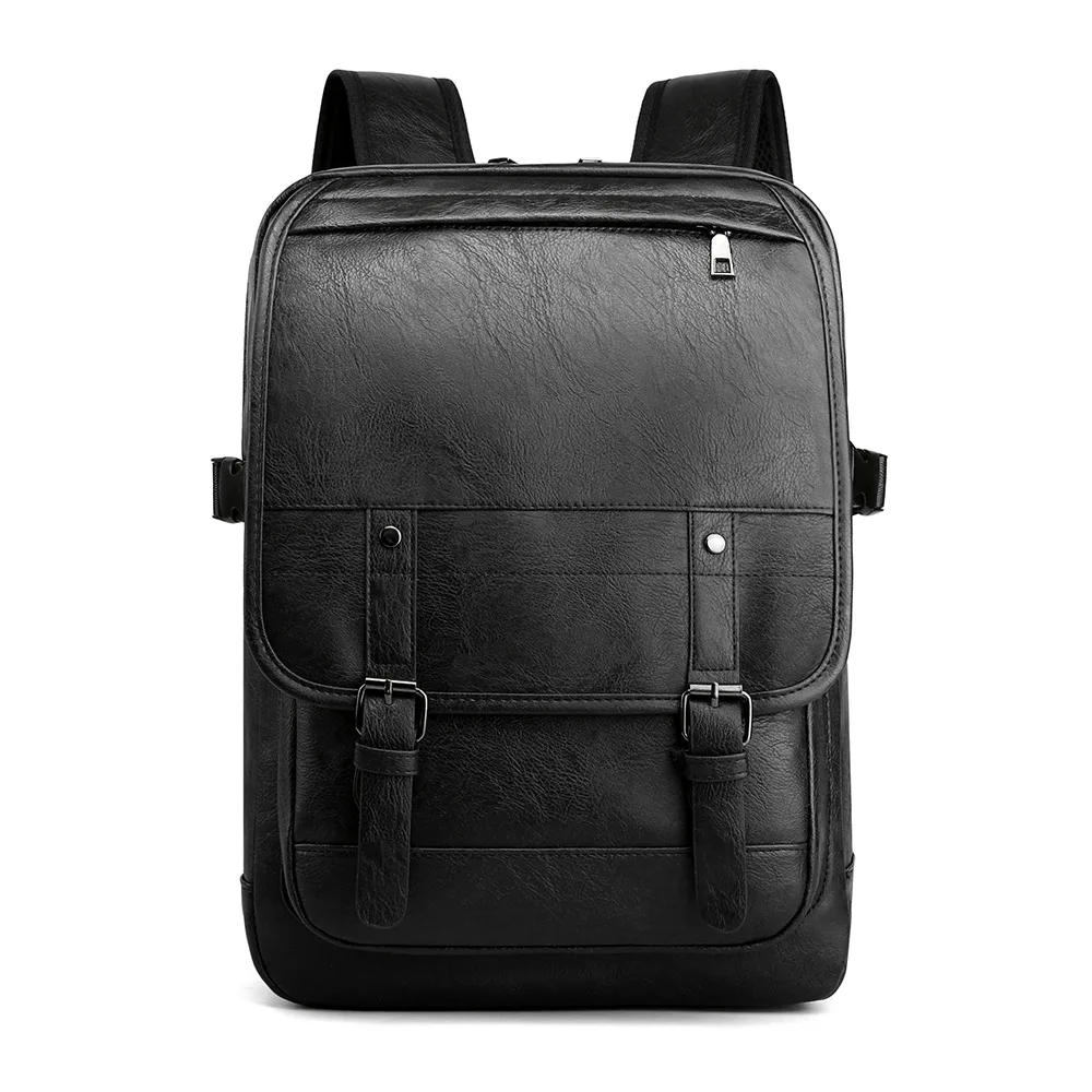 2025 NEW  traveling business men's PU backpack fashion leisure student schoolbag leather shoulder bag vintage Large capacity men