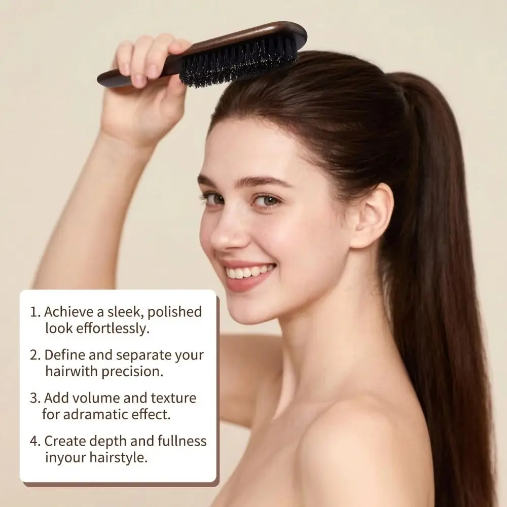 Hot Brown Boar Bristle Hair Brush Fragrance-free Professional Barber Styling Tool Bristle Brush Unisex