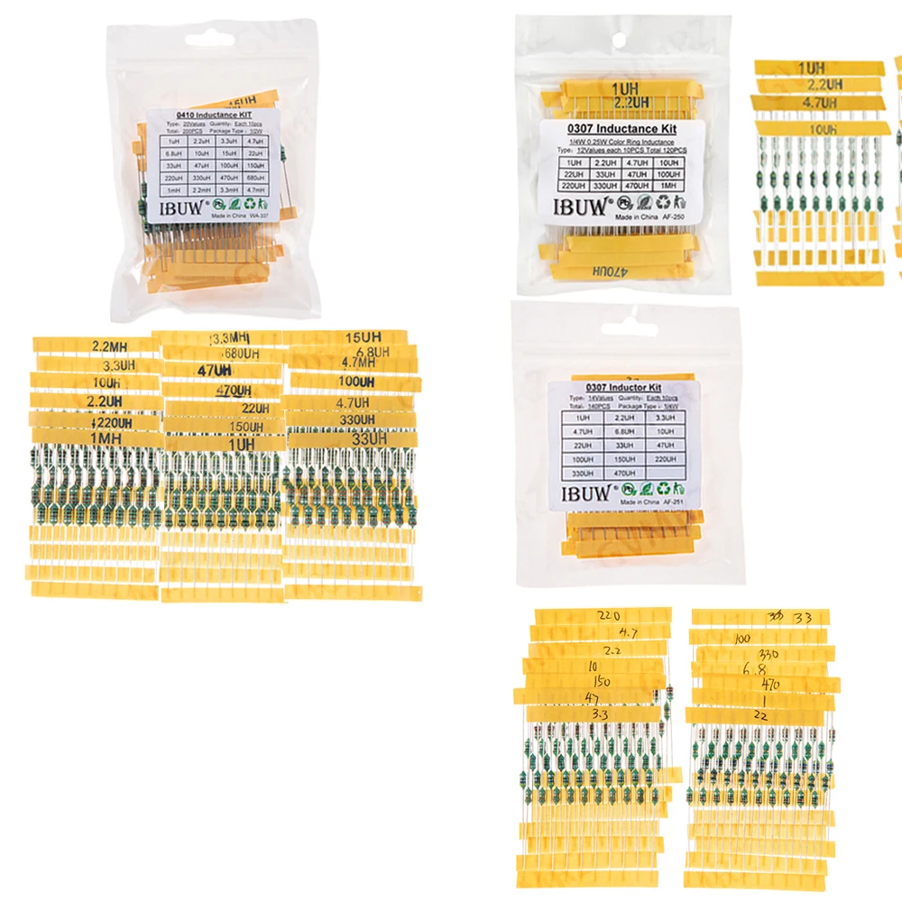 Color Ring Inductor Assortment 0307 1/4W  0410 1/2W 1UH 10UH 100UH Inductors Inductors Assorted Set Kit 1UH 10UH