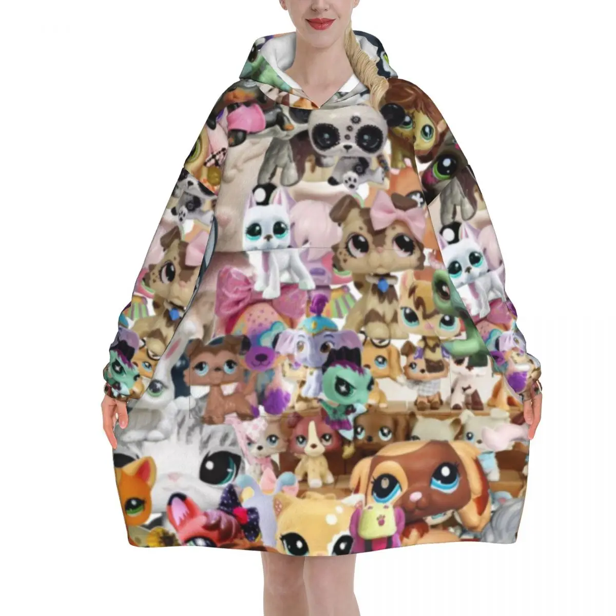 Littlests PetShop Lps Wearable Blanket Hoodie for Women Men Oversized Sweatshirt Blanket with Pocket