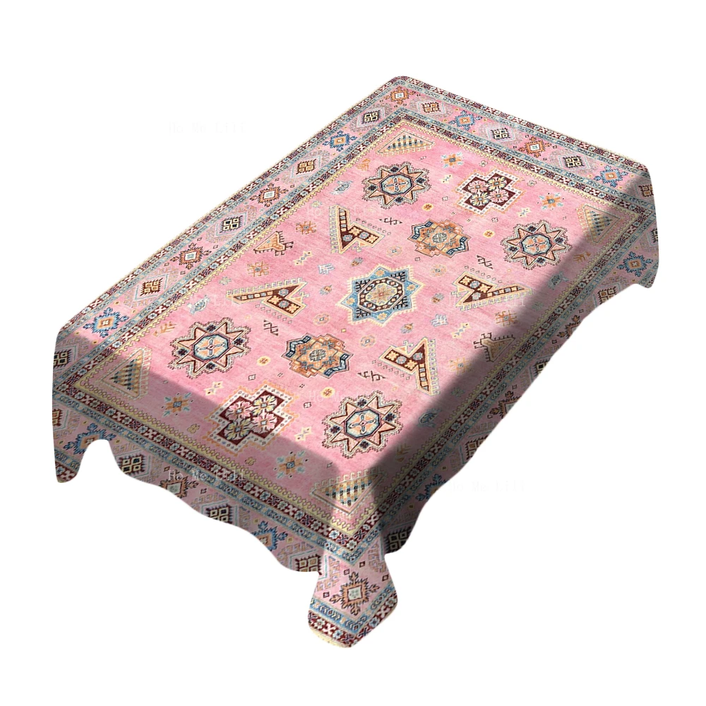 Islam Kazakhstan Pink Tribal Geometric Gray Armenian Design With Bird Figurines Retro Tablecloth By Ho Me Lili Tabletop Decor