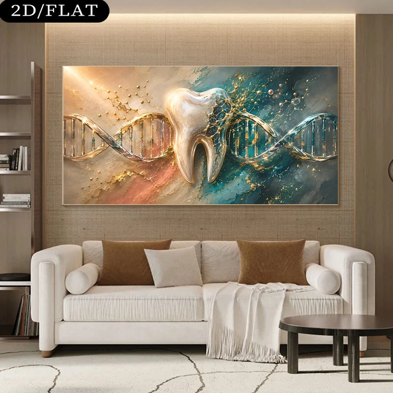 Tooth DNA Canvas Print, Dental Genetics Science Art, Modern Dental Decor, Indoor Poster, No Frame