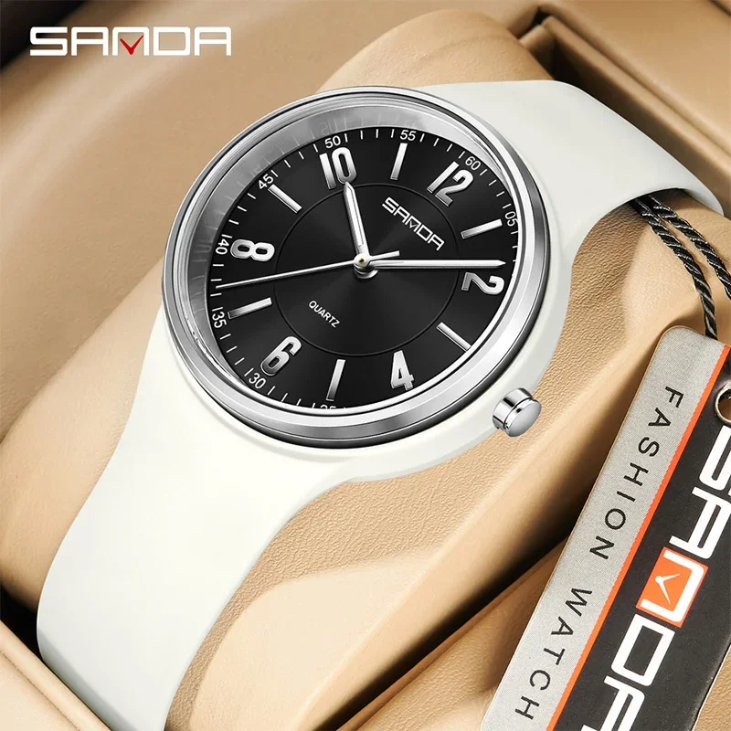 SANDA New Fashion Women Quartz Watch Simple Exquisite Dial Silicone Strap Waterproof Watch Student Outdoor Casual Sports Watch