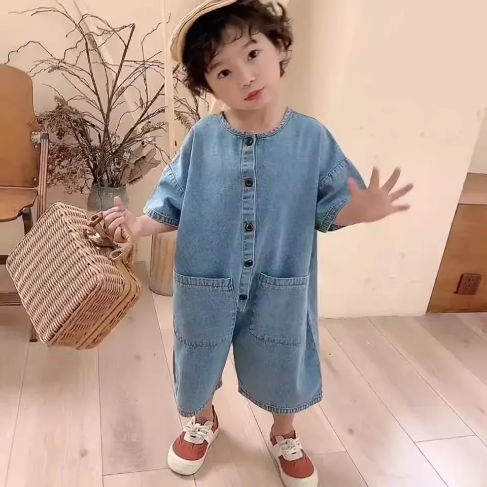 Baby Toddler One Piece Clothes Pants Kids Denim Jumpsuit Children\'s Jeans Overalls For Girls Boys Shorts Rompers New Summer 2024