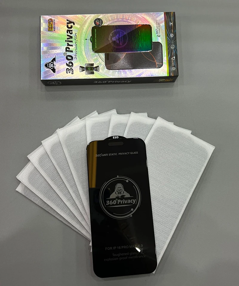 3pcs 360° Privacy ESD Tempered Glass ANTI STATIC Screen Protector Film For iPhone Duo 18 Pro Max 17 Air 17E 16 Plus 15 14 13