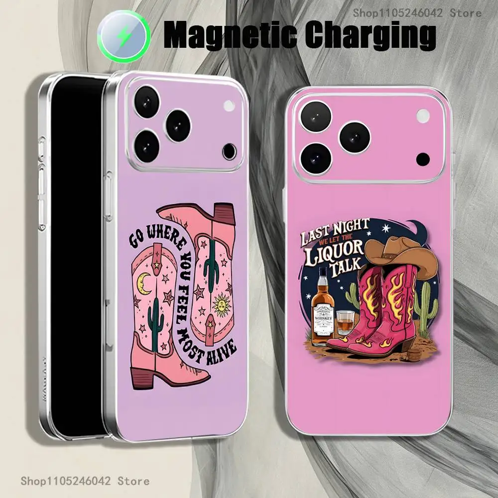 

Beautiful Cool Cowboy Transparent White Phone Case For iPhone 17,16,15,14,13,12,11,Pro,Max,Plus Magnetic Wireless Charging