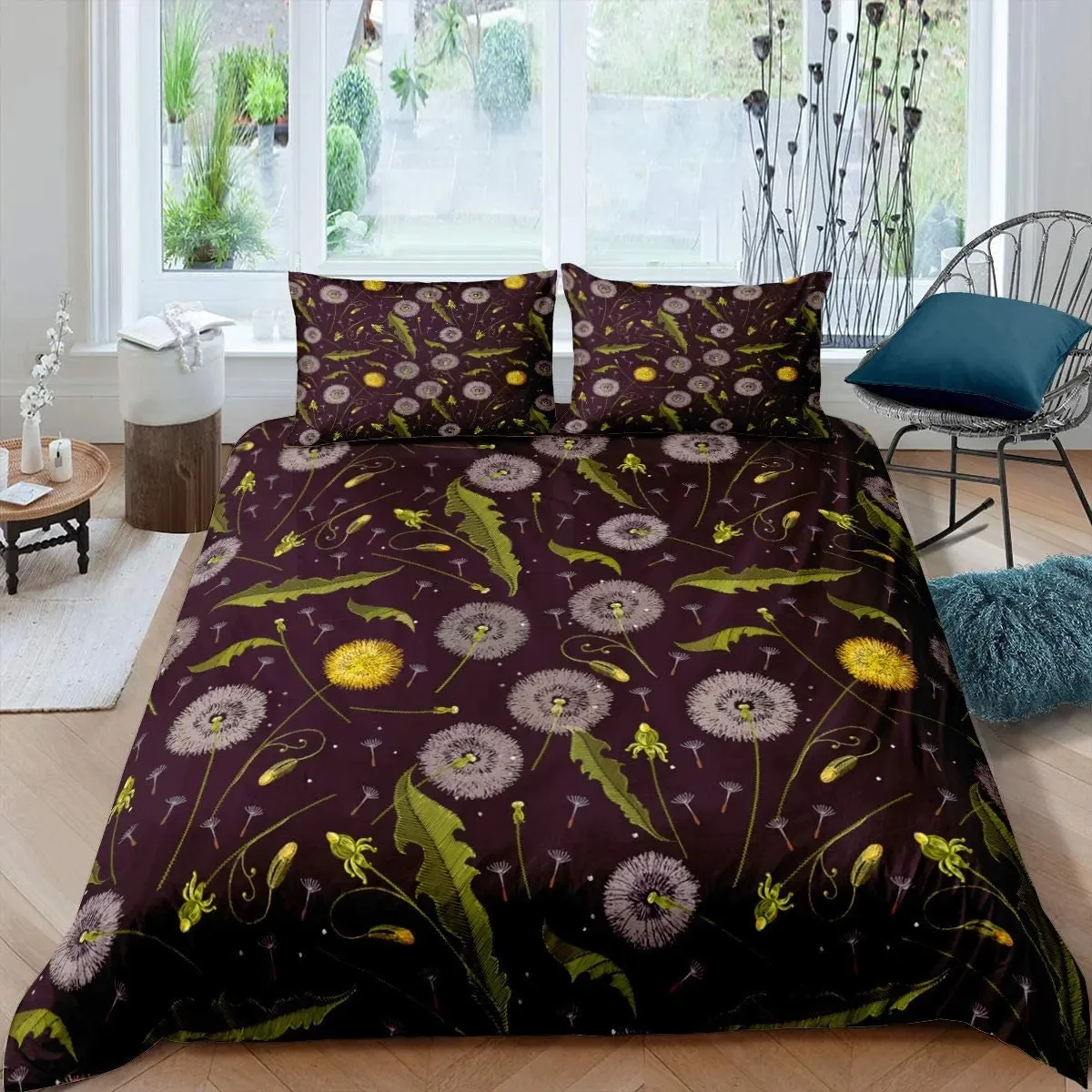 Dandelion Duvet Cover Flying Flower Comforter Cover Farmhouse Plant Botanical Bedding Set Romantic Floral Quilt Cover Full King