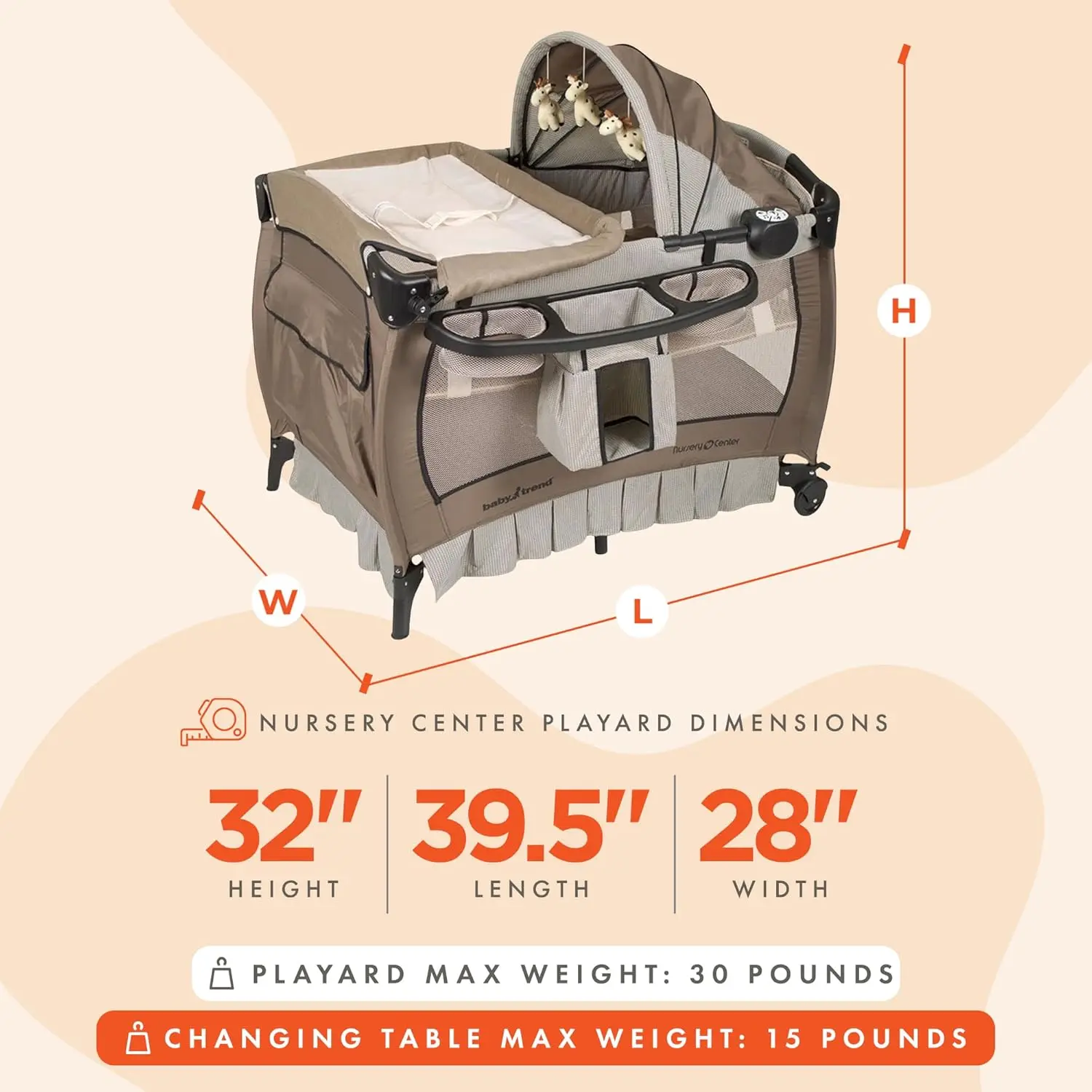 Deluxe Nursery Center Playard with Bassinet, Canopy Toys, Changing Table & Organizer