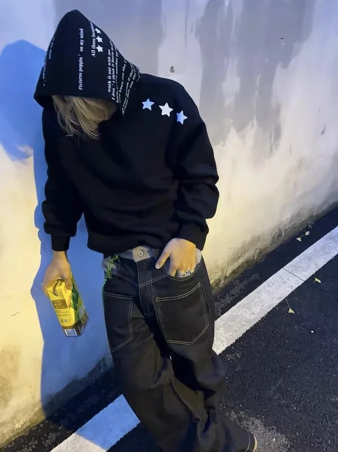 

American Sle Street ort Wide Version Hoodie Men's Autumn Winter Casual Loose All-Match Heavyweight Hard Upper Body