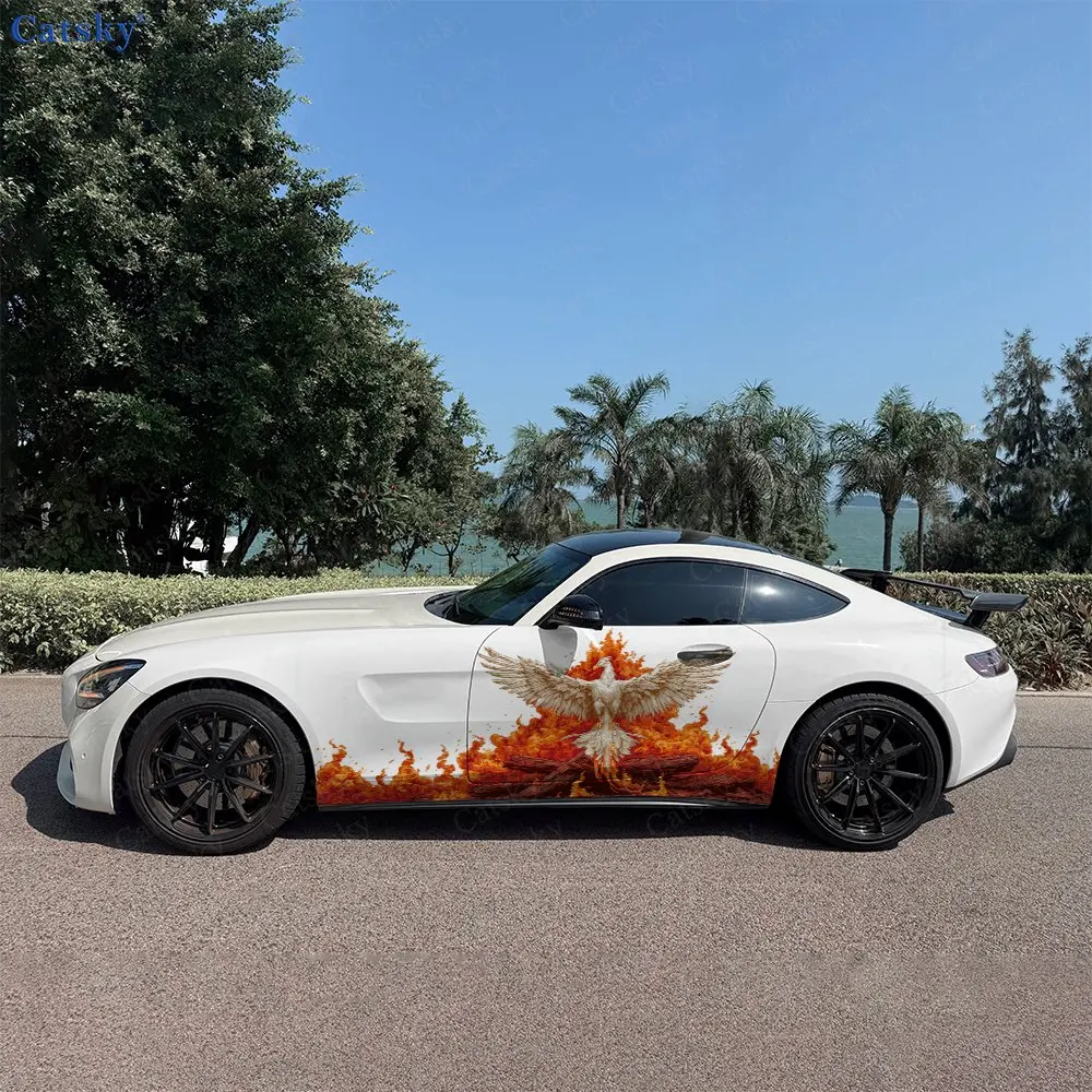 2pcs Blazing Divine Phoenix Car Side Wraps, Self-Adhesive PVC Waterproof & Scratch-Resistant Stickers, Car Accessory Gift